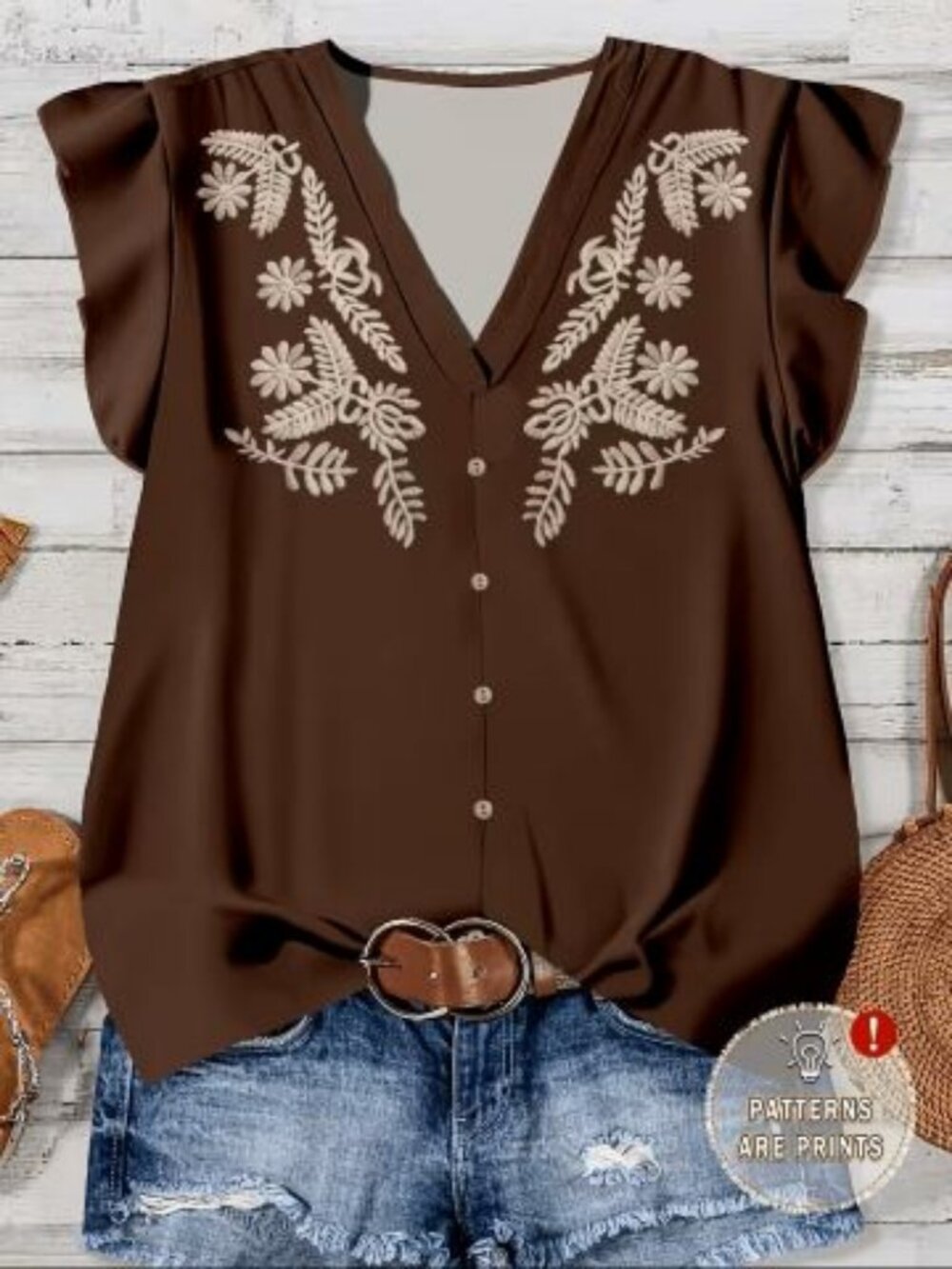 Brown V Neck Blouse NIP